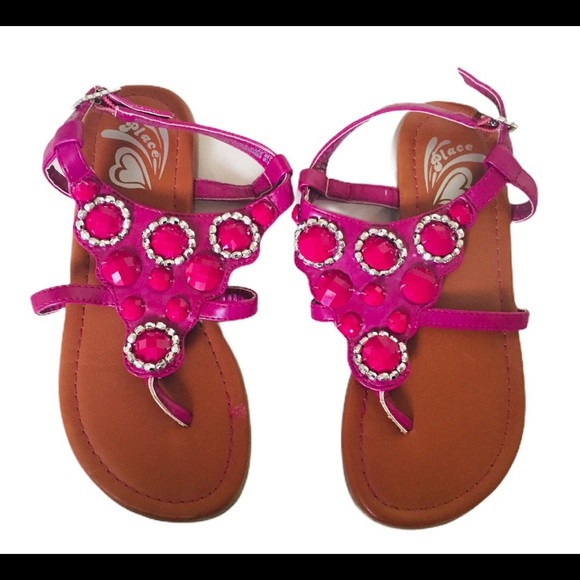 THE CHILDREN’S PLACE Toepost Sandals With Jewel Detail Hot Pink Girl Size 13 - Picture 4 of 12
